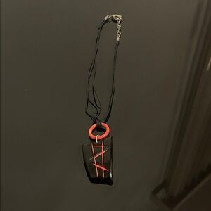 Murano Black and Red Glass Pendant Necklace